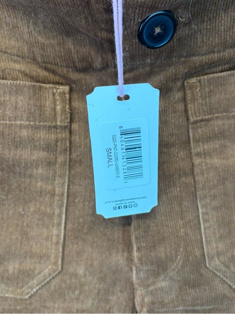 NWT Simply Southern Women’s Brown Corduroy Pants Size Small Boho Spring Preppy - Picture 4 of 10